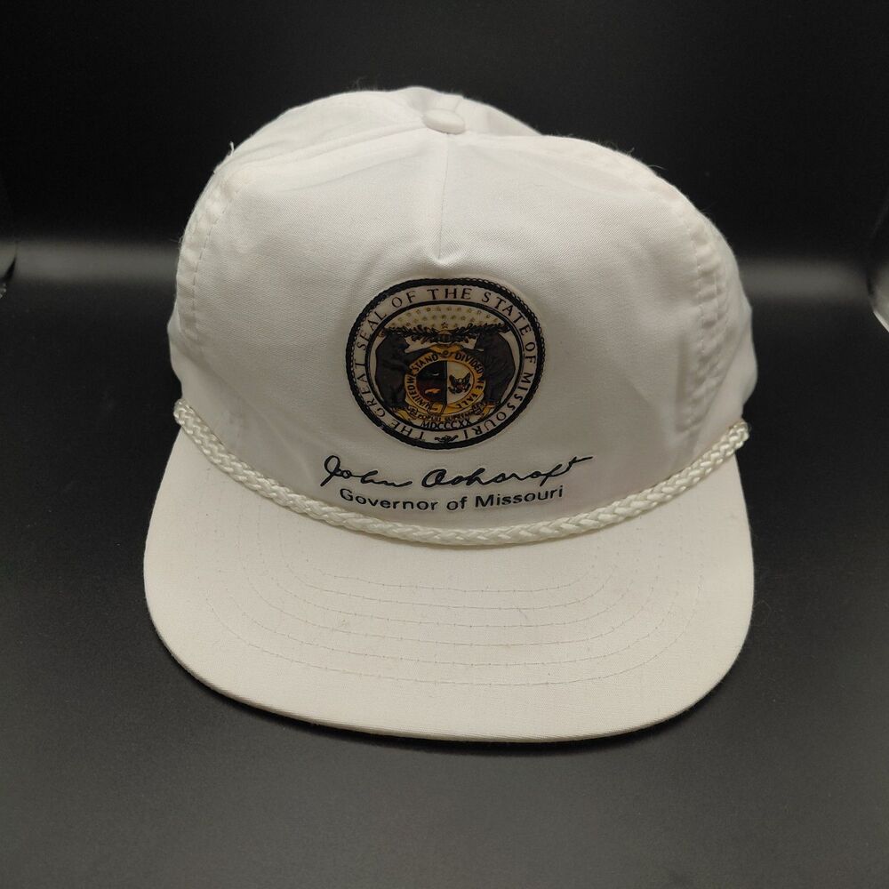 Vintage USA John Ashcroft Governor Of Missouri Baseball Cap Hat White Seal